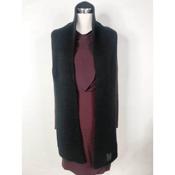 Ugg Scarf Womens OS Black Wool Blend Chunky Knit Cozy Winter Logo 76 X 8 Inches - Picture 5 of 7